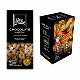 Barra de Chocolate Natural 50% cacau com Amêndoas Ouro Moreno 80g - Caixa com 10