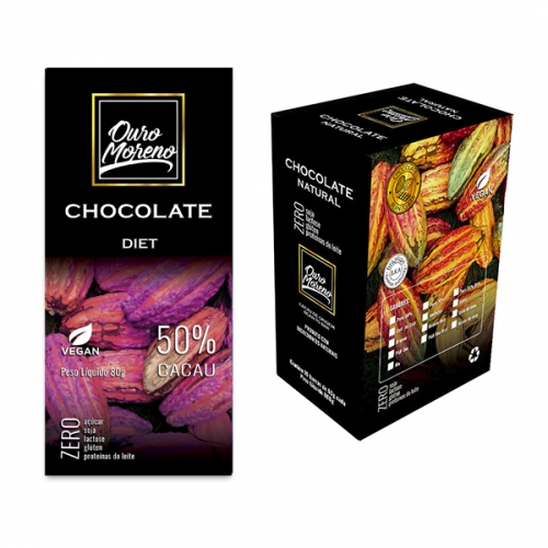 Barra de chocolate diet 50% cacau ouro moreno 80g - caixa com 10