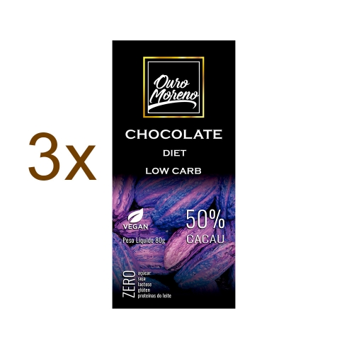 Kit com 3 barras de chocolate 50% cacau diet com eritritol
