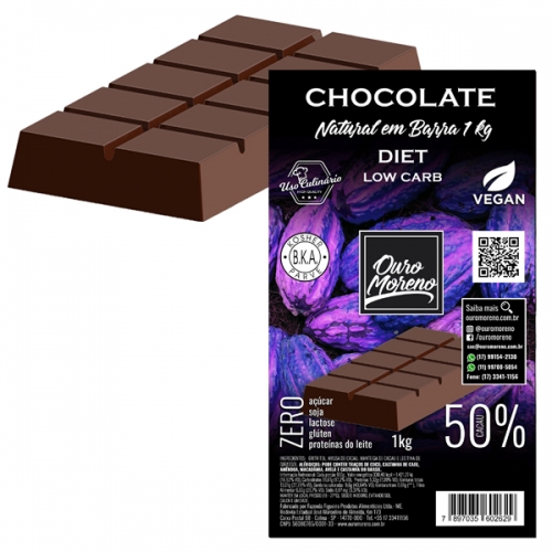 Barra de chocolate diet para derreter 50% cacau com eritritol - 1 kg