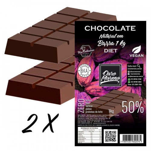 Kit 2 barras de chocolate para derreter diet 50% cacau com maltitol - 1 kg x 2