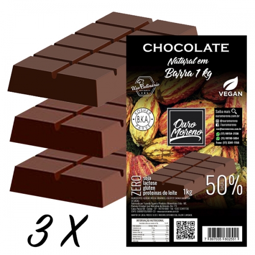 Kit 3 barras de chocolate para derreter 50% cacau ouro moreno - 1 kg x 3