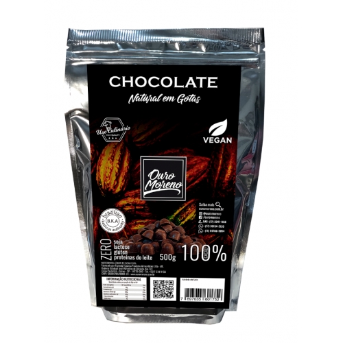 Gotas de chocolate natural 100% cacau low carb  ouro moreno - pacote de 500 g